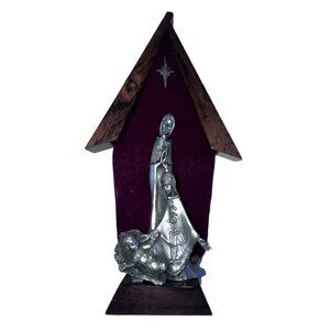 MCM Peltro Christmas Nativity Manger Scene Pewter Wood Holy Family Italy